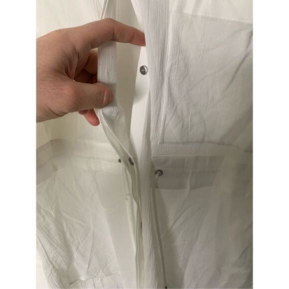 HELMUT LANG Women's MIST CRINKLE COTTON Belted Tunic Top OPTIC WHITE Large - Picture 7 of 8